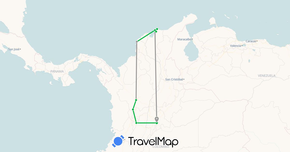 TravelMap itinerary: bus, plane in Colombia (South America)